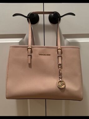 Michael Kors Pale Pink Leather Tote with Gold Charm